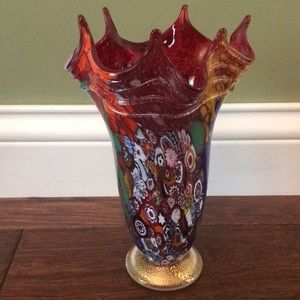 Glass of Venice, Murano Glass, Millefiori Gold Vase